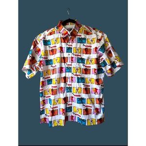 Vtg. Benihana Art Design 100% Cotton Button Down Shirt Men L  Funky Collectable